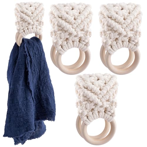 Framendino, 3 Pack Boho Macrame Towel Holder Ring Handmade Crochet Hanging Dish with Loop for Kitchen White