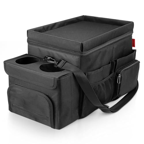 INFIVITA Waterproof Car Organizer with Lid, Car Cooler Bag with Cup Holder and...