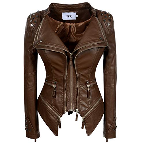 Women's classic large lapel dovetail rivet leather jacket casual personality fashion sexy punk motorcycle jacket