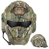 All-in-One Taktischer Helm-Set, multifunktionaler militärischer Vollgesichtsschutz, Angriffshelm, integriertes HD-Headset, Anti-Beschlag-Ventilator, verstellbare Maske, Brille (Multicam)
