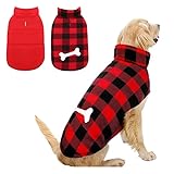 MORVIGIVE Reversible Plaid Winter Dog Coats, Waterproof British Style Puppy Snow Jacket with Harness