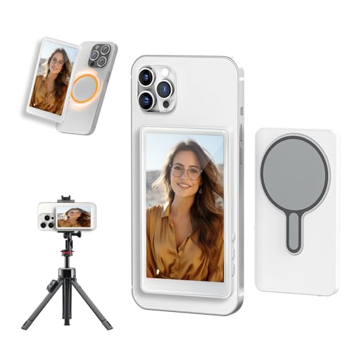 Bensejk Back Camera Monitor Screen for iPhone, Vlog Selfie Monitor Screen, Magnetic Wireless Casting Screen Mirroring Help Phone Using Rear Back Camera to Content Creation Selfie/Vlog/Live Streaming