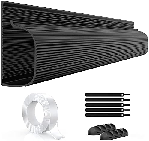 Cable Management Under Desk 62.8in J Channel Cable Raceway, No Drill Cord Hider for Desk, Self Adhesive Desk Cable Organizer, Cord Organizer for Computer Desk Standing Desk, 4XL15.7W1.1H2.4in, Black