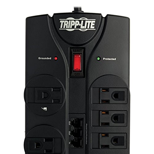 Tripp Lite Tlp1208Teltv 12 Outlet Surge Protector Power Strip, 8Ft Cord, Right-Angle Plug, Tel/Modem/Coax Protection, Rj11, & Dollar 150,000 Insurance Black #TOP3