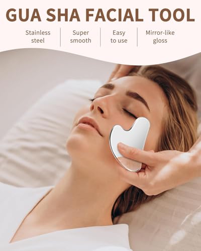 Image of Stianless Steel Roller & Gua Sha Set | Skin Tightening Anti-Aging Facial Roller Massager for Women & Men | Skin Care Tool for Face, Neck, Eye to Reduce Wrinkles, Fine Lines, Jawline