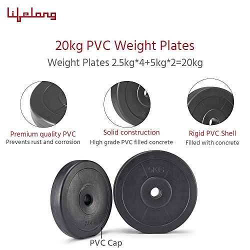 Image of Lifelong LLPVCHGC14 PVC Home Gym Set 20kg Plate with Extension Barbell Rod and Dumbbells Rods with Gym Accessories for Home Workouts (Black, 6 Months Manufacturer's Warranty)