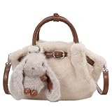 Extolove Furry Purse Mini Fluffy Tote Bag Designer Fuzzy Crossbody Handbag Faux Fur Purses for Women Plush Bags (Apricot)