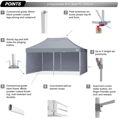 Image of ABCCANOPY Commercial Pop Up Canopy Tent with Sidewalls 10X20,Gray