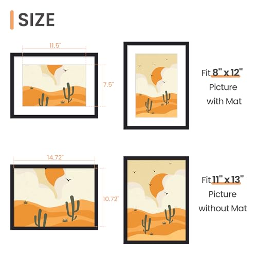 Image of upsimples 11x15 Picture Frame, Display Pictures 8x12 with Mat or 11x15 Without, Wall Hanging Photo Frame, Black, 1 Pack