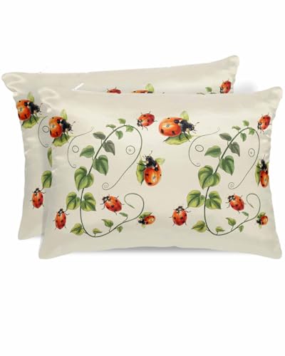 Ladybugs Eucalyptus King Size Pillow Cases Set of 2, Satin