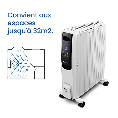 pro breeze radiateur numérique à bain d’huile 2500w, mobile, chauffage électrique 10 éléments, minuteur intégré, 4 puissances de chauffage, thermostat, télécommande