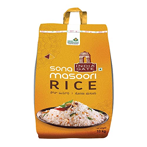 Image of India Gate Sona Masoori (Golden Ivy) Rice 10kg - Medium Grain |Raw & Aged for 2 years | Lightweight | Naturally Vegan | Everyday Meal |Aromatic l No Added Color