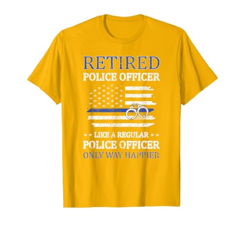 Retired Police Officer Policeman Blue Line Flag Cop T-Shirt, Men, Golden Yellow, Medium