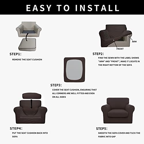 Image of Easy-Going Waterproof 2 Pieces Chair Cover Couch Covers for Sofa | Stretch Spandex Sofa Cover Protector Elastic Bottom for Cushion Couch Dog Pet Friendly Living Room Chocolate