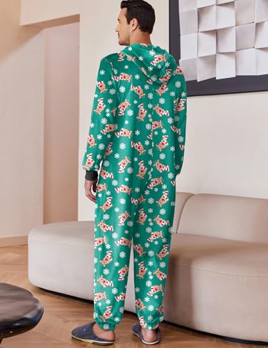 Ekouaer Mens Onesie Christmas Hoodie Fleece One Piece Pajamas Zipper Up Flannel Adult Pjs S-XXL3