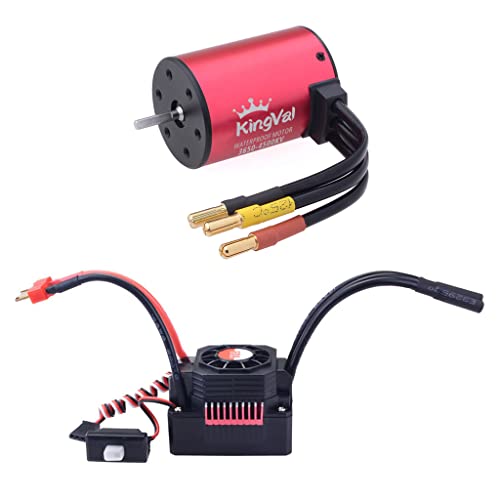 KingVal Replacement 3650 4500KV Waterproof Brushless Motor Shaft 3.175mm with 60A Brushless ESC Compatible with 1/10 RC Car