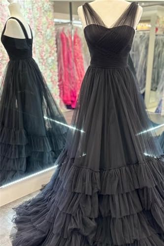 Layered Tulle Prom Dresses V Neck Ball Gowns for Women Foraml A Line Plus Size Evening Dress2
