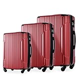 Merax Hardside Luggage Sets 3 Piece Luggage Set Carry On Expandable Luggage with TSA Lock Spinner Wheels for Men Women (Red)