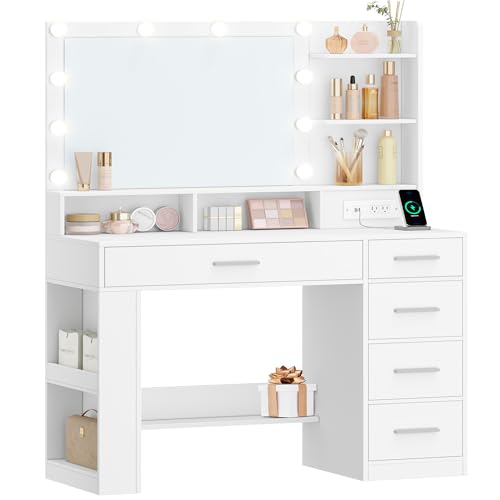 HILINSIE Vanity Desk with Large HD Mirror, Makeup Vanity with