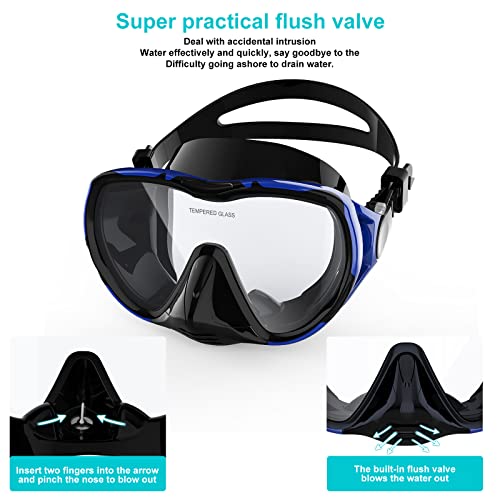 Rabigala Snorkel Diving Mask For Adults, Anti-Fog Tempered Glass Scuba Mask 180°Panoramic Swim Mask With Nose Cover For Scuba Diving Swimming (Blue-Black) #TOP5