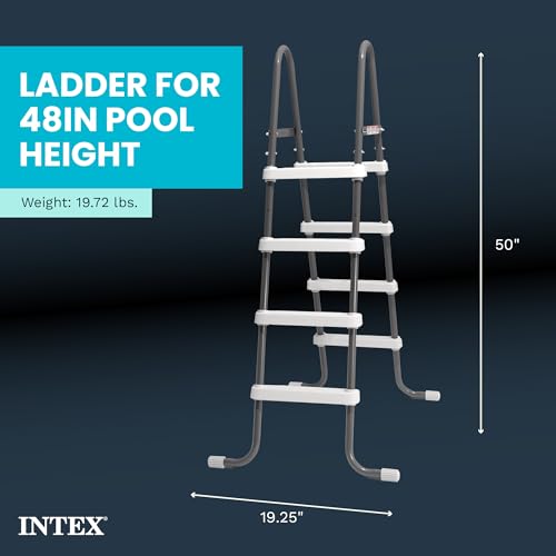 Image of Intex Steel Frame Above Ground Swimming Pool Entry /Exit Ladder for 48 inch High Wall Pools, 300 Pound Capacity, Accessory Only, Pool Not Included