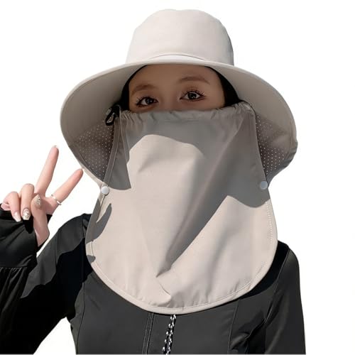 Image of UPF 50+ 3-in-1 Sun Hat for Women, Wide Brim UV Protection Visor Hat with Detachable Neck Flap & Face Cover