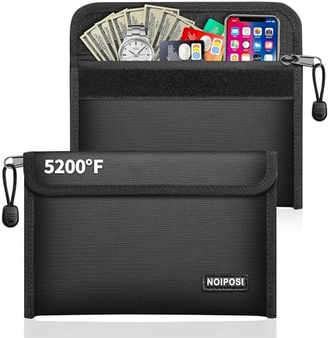 Noiposi 2er Pack Feuerfeste wasserdichte Tasche 21,5x14cm 5200℉ | 8-lagige Feuerschutztasche Geldtasche, mit Kartenschlitz. Schützt Bargeld, Reisepass für Zuhause & Reisen