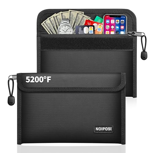 Noiposi 2er Pack Feuerfeste Tasche(21,5x14cm,5200℉), 8-lagige Wärmedämmung Feuerfeste Geldtasche mit Kartenschlitz, Kleine Bargeldbeutel mit Reißverschluss für Bargeld,Quittung,Rechnung,Reisepass