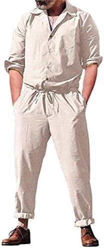 lisenraIn Men's Long Sleeve Rompers One Piece Jumpsuit Plain Coverall with Pockets