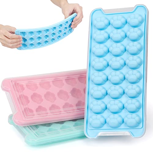 Simpolor 2pcs Moule à glaçons en silicone Griffe de chat,Avec couvercle, il ne sera pas déformé en tirant, facile à nettoyer, Bleu + Rose-48Blocs Glaçons Cover