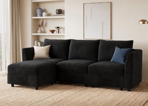 Image of HONBAY Modular Sectional L Shaped Sofa with Storage,Black