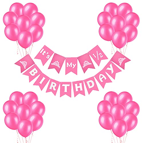 Image of Rozi Decoration Half Birthday Pink Theme Party Decor 1 /2 Year Birthday Kit Banner & Balloon For 6 Month Birthday Girl Pack of 31 Pcs