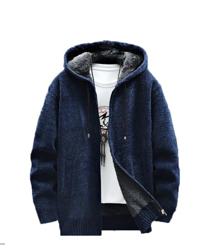 Mens Knitted Hooded Cardigan Slim Zip Up Sweater Coat Autumn Winter Casual Plus Velour Jumper