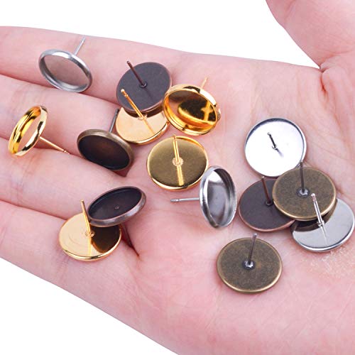 Jdesun 40 Pieces Cabochon Earring Settings With 40 Pices Rubber Backs, Stainless Steel Stud Earring Cabochon Setting Post Cup Fit For 10Mm (4 Colors) #TOP3