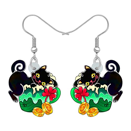 RAIDIN Boucles d'oreilles pendantes en acrylique St. Patrick Cadeaux pour Femmes Filles Mignon Chat Noir Animaux avec Chapeau Shamrock Bijoux pour les Amoureux des Chats Décorations (Noir) RAIDIN Boucles d'oreilles pendantes en acrylique St. Patrick Cadeaux pour Femmes Filles Mignon Chat Noir Animaux avec Chapeau Shamrock Bijoux pour les Amoureux des Chats Décorations (Noir)