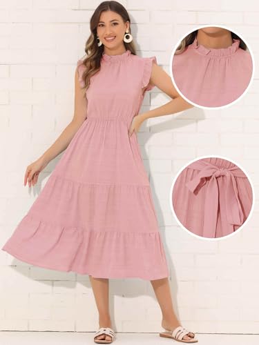 Image of Allegra K Midi Dresses for Women's Ruffled Sleeve Mock Neck Casual Dress