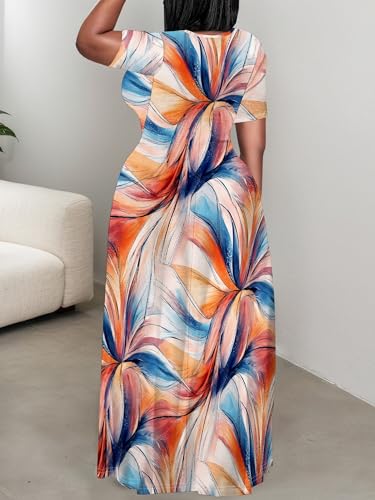 Image of PinkPatty Plus Size Dress for Women Casual Crew Neck Short Sleeve Maxi Dress Oversized Summer Beach Dresses with Pockets