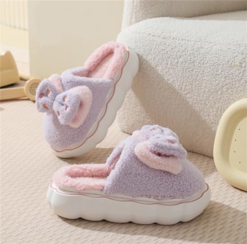 ELONEL Cute Rabbit Plush Cotton Slippers Men's and Women's Slippers Flower Soft Slippers Indoor and Outdoor Slippers2