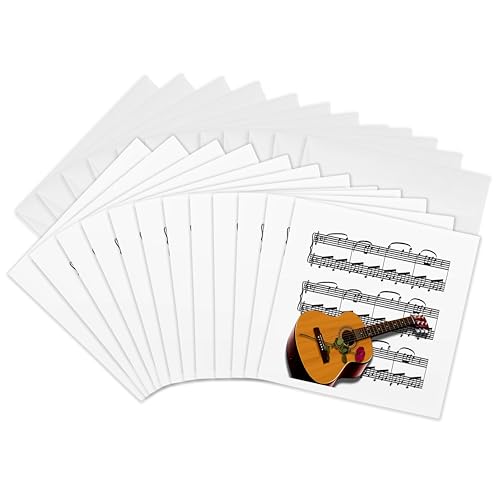 Cartes de vœux guitare acoustique et rose rouge 15x15 cm 3dRose pack de 12