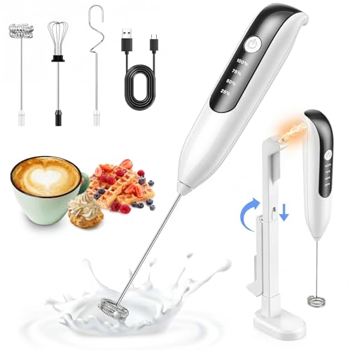 Image of Dynooper 3 in 1 - Electric Whisk Milk Foamer, Electric Whisk Foam Maker for Coffee, Lattes, Cappuccino, Matcha, Hot Chocolate & Creamer - Ceramic White