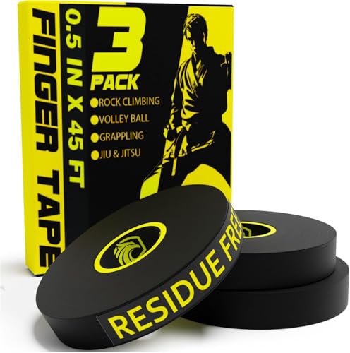 Image of EAGLES Finger Tape 2, 3, 6 or 12 Pack Black or White | Residue Free Skin Friendly Strong Athletic Sports Tapes | 0.5 inch x 45 Ft for BJJ Jiu Jitsu Grappling MMA Knob Tape Weight (Black, 3 Pack)
