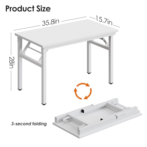 Image of Need Office Computer Desk 35.8 Inch Sturdy Folding Laptop Table White | White Frame Writing Gaming Work Table /Foldable Home Office Desk /Sewing Table, No Assembly Required