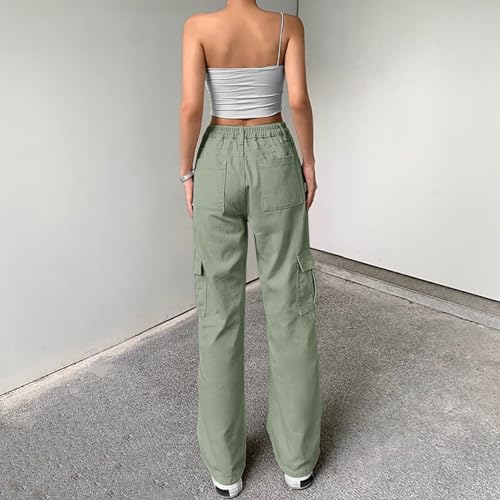 Image of Lepunuo Cargo Pants for Women High Waisted Casual Pants Baggy Stretchy Wide Leg Y2K Streetwear with 6 Pockets