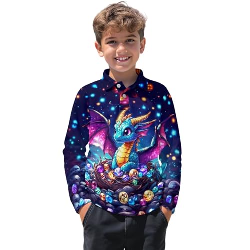 WELLFLYHOM Boys Golf Shirts 3-16T Long Sleeve School Uniform Collared Tennis Shirts Graphic Activewear for Fall Spring