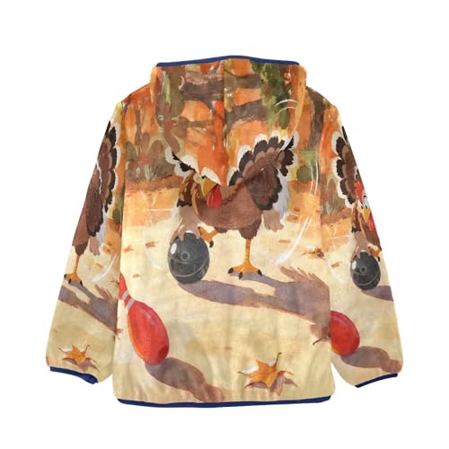Turkey Playing Bowling in Autumn Toddler Fleece Jacket Girl Boys Hooded Fleece Jacket Coat Warm Outwear Zip-up 3-10T2