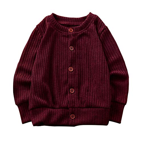 Mukola Baby Toddler Girls Knit Cardigan Sweater Long Sleeve Button Down Autumn Winter Tops Outerwear Wine Red