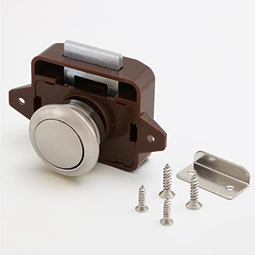 LIKERAINY Drawer Latches Push Button Locks Cupboard Cabinet Door Lock for Camper Van Caravan Ship Yacht Horsebox RV Motorhome Brown and Nickel Plated 4 Pieces - Image 2