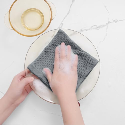 Image of Homaxy 100% Cotton Waffle Weave Kitchen Dish Cloths, Ultra Soft Absorbent Quick Drying Dish Towels, 12 x 12 Inches, 6-Pack, Grey