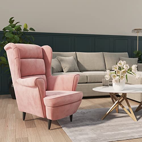 IKAYAA Butaca Viena, Sillon Nordico, Sillón Escandinavo, Sillón Orejero, Butaca Viena, Relax Orejeras Escandinavo Tapizado en Terciopelo Butaca para Salón o Dormitorio. (Rosa)