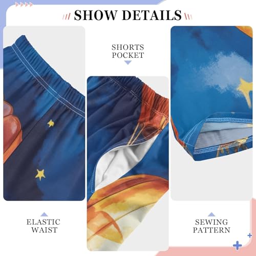 Hot Air Balloon Oil Painting Boys Long Pants Soft Trousers Elastic Waist Kids Lounge Bottoms with Pockets S-XL4